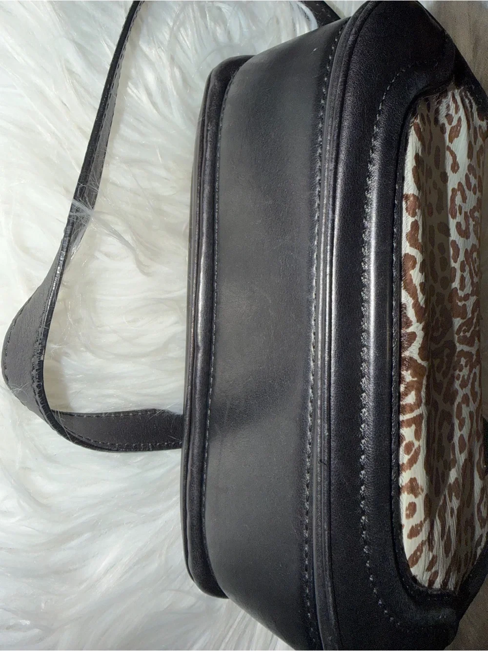 GUCCI Vintage Bamboo Leopard 2way Handbag Crossbody Bag Pony Calf Hair Gray